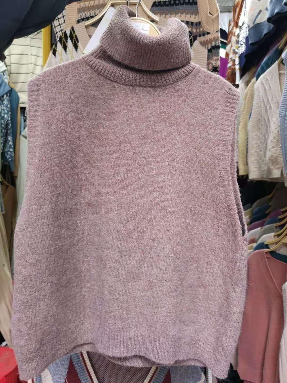 Mjuk ulltröja väst kvinnor vinter koreansk stil vintage turtleneck ärmlös tröja lös väst stickad linne  t561: Brun