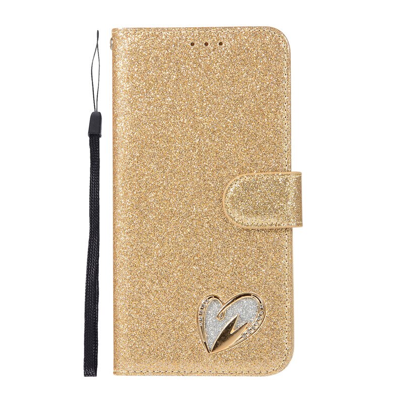 Love Jewell Case For Samsung Galaxy A50 A40 A70 A20E Glitter Bling Leather Flip Case For Samsung A 50 A30S 20E Phone Cover: For Samsung A70 / Gold