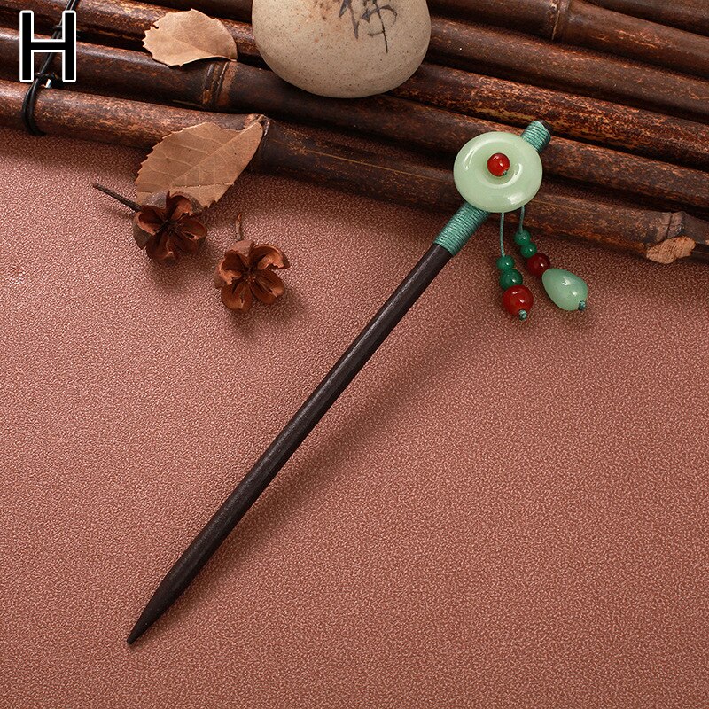 Paletas de madeira estilo chinês, bastão de cabelo artesanal, vintage, com flor, para mulheres, étnicas, acessórios para cabelo: H