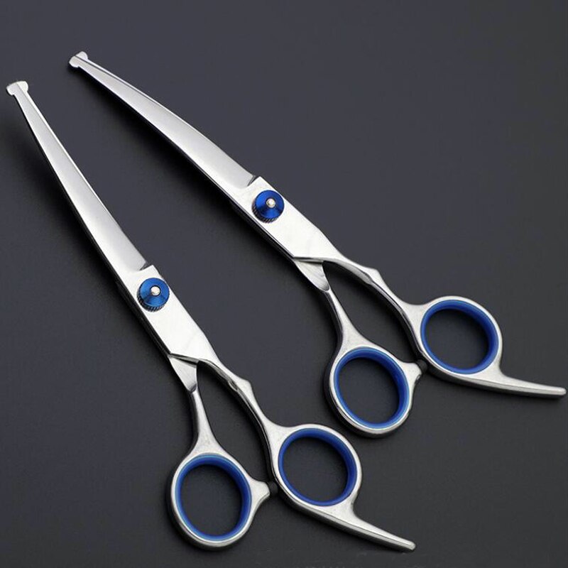 Safe Scissors Fish Mouth Blue Pet Scissor For Dogs Cats Grooming Hairdressing Tools 6 Inch Straight Cut Tooth Scissor