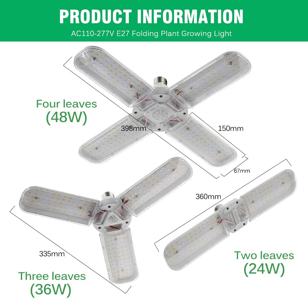 24W 36W 48W LED Grow Light E27 Opvouwbare Phyto Lamp Volledige Spectrum SMD2835 Lamp voor kamerplanten Bloom Bloei Groeien Lamp Tuin