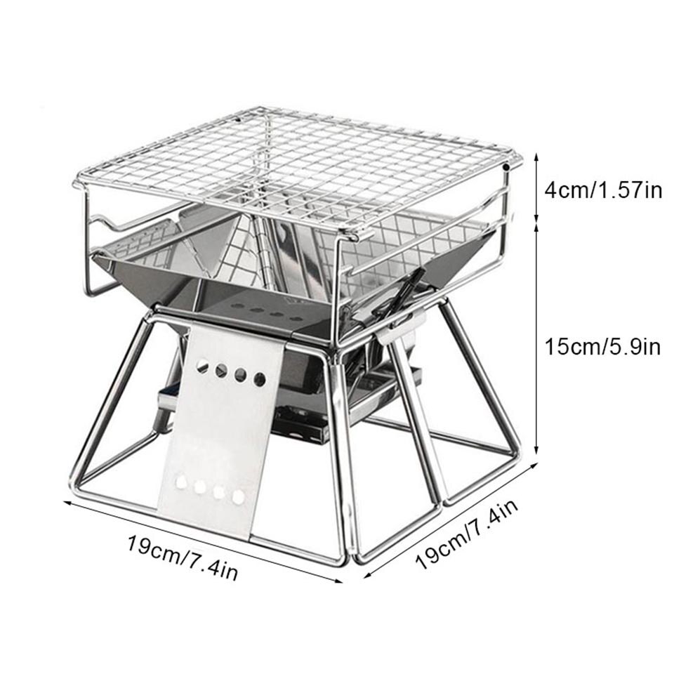 Bærbar mini grill i rustfrit stål non-stick overflade foldebar grill hjemme udendørs camping picnic værktøj sammenklappeligt