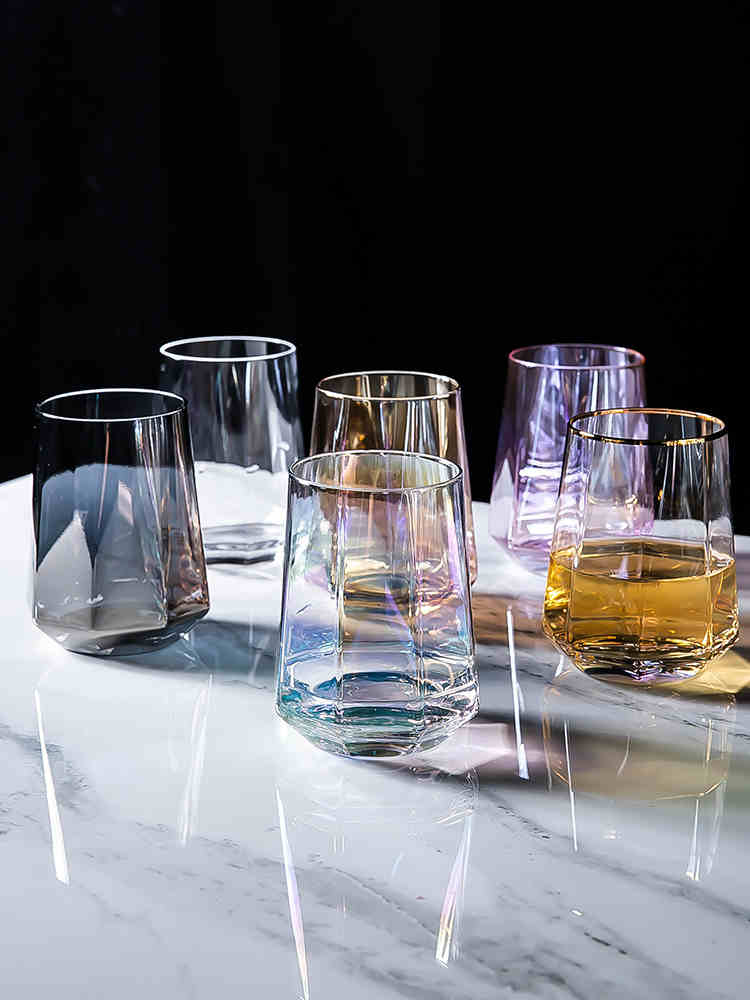 Diamond Glass Mugs Whisky Glass Geometric Octagonal Wine Glass Drinking Glasses Coffee Mugs Juice Cup Beer Glass