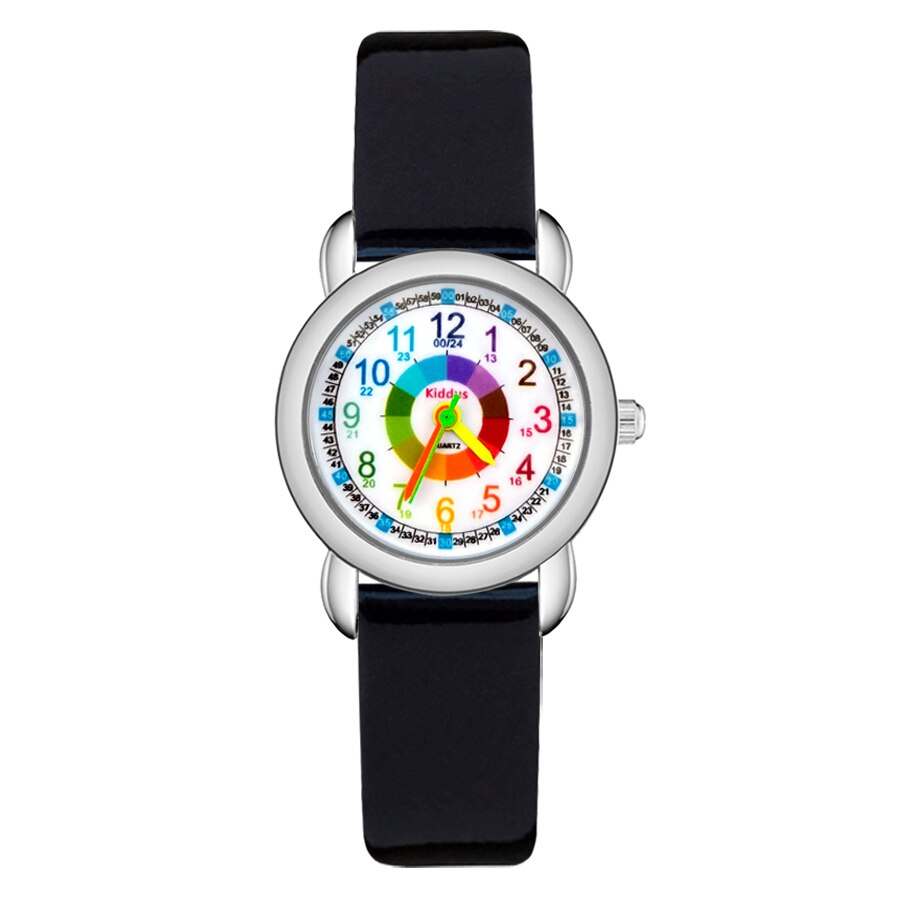 Cute Pretty Color numbers Style Children's Kids Student Girls Boys Quartz leather Wrist Watch Clock JP23: Black