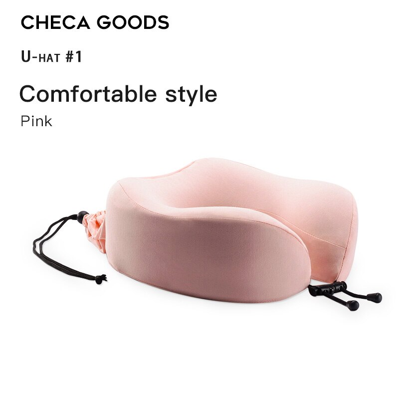 CHECA GOODS-Cojín cervical para viajes, collarín con relleno de espuma con memoria, almohada de descanso en forma de U para el cuello con funda lavable y transpirable, perfecto para el avión: U-hat-Pink