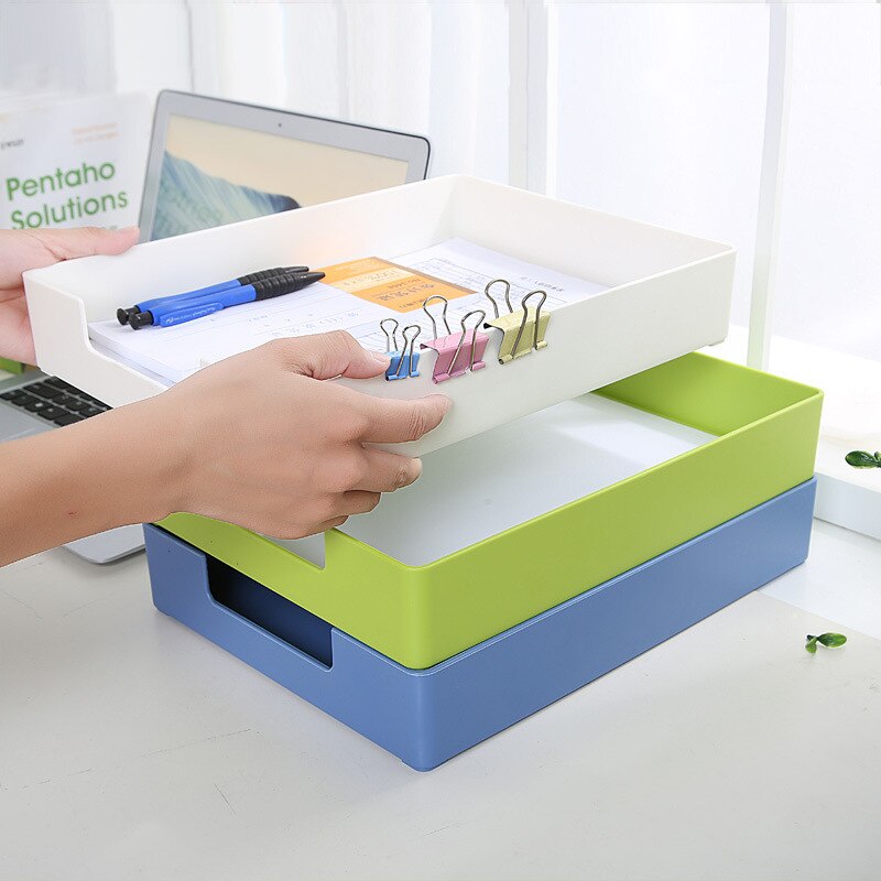 Blauw Groen Wit Bureau Bestand Document Papier Trays Magzine Houder Plastic Boek Houder Organizer Voor Desktop Opslag Kantoor Suppiles