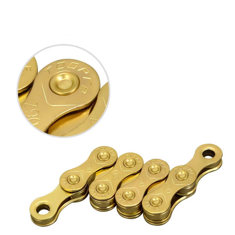 TOOPRE-Rostschutz-Fahrradkette, Gold, 6, 7, 8, 9, 10, 11 Gänge, Mountainbike-/Rennrad-Kette aus Kohlenstoffstahl, 116 Kettenglieder, Fahrradteile