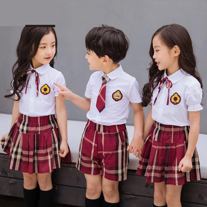 freundlicher Koreanische Schuluniform Für Primäbetreffend Kindergarten Jungen Girlsshort Hülse Shirt verrotten Karierten Felsen Kleiden Satz Chor Kostümich