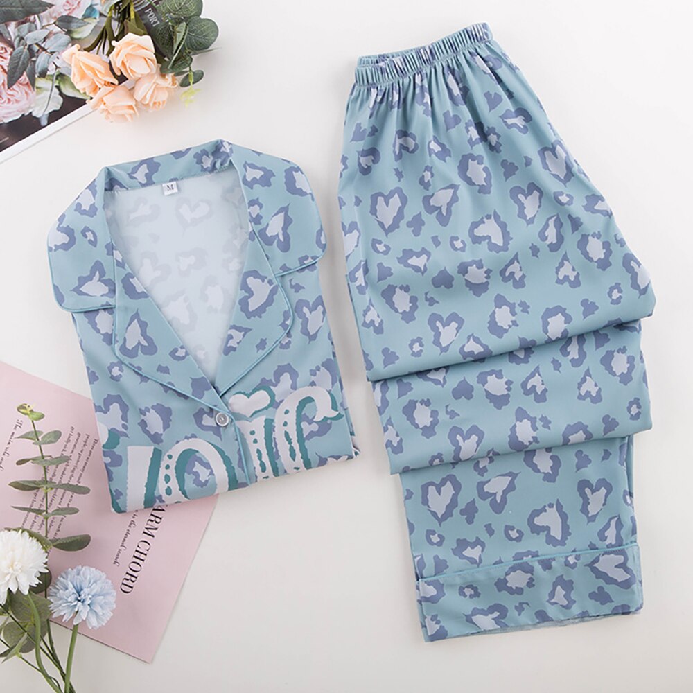 ChunShang Chiffon Ladies Pajamas Spring And Autumn Thin Long-Sleeved Trousers Home Service Leopard Print Letter Suit