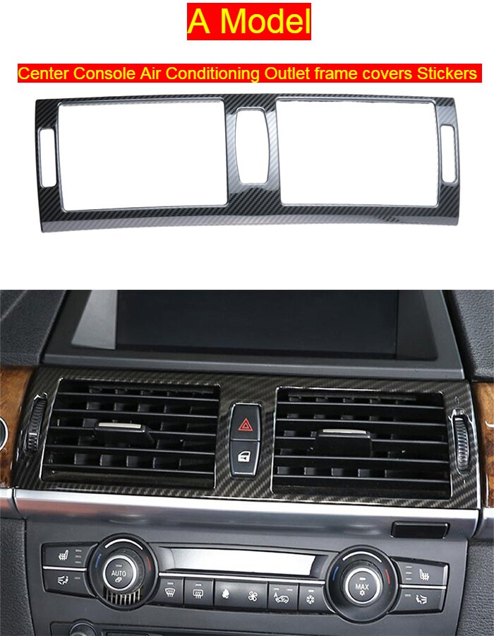 Bil styling interiör knappar panel ram dekoration täcker klistermärken trim för bmw  e70 e71 e72 x5 x6 sav kolfiber tillbehör: En modell kolfiber