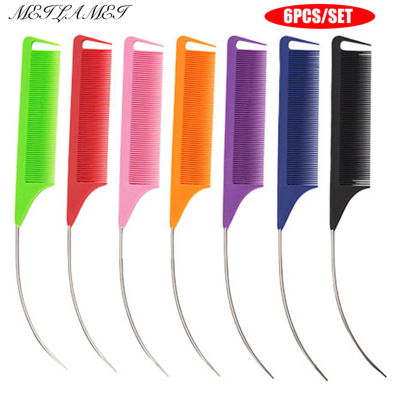 Peine de cola curvada puntiaguda para estilismo del cabello, Color caramelo , para partición de peluca, tinte para el cabello trenzado y herramienta para el cabello, 6 uds.