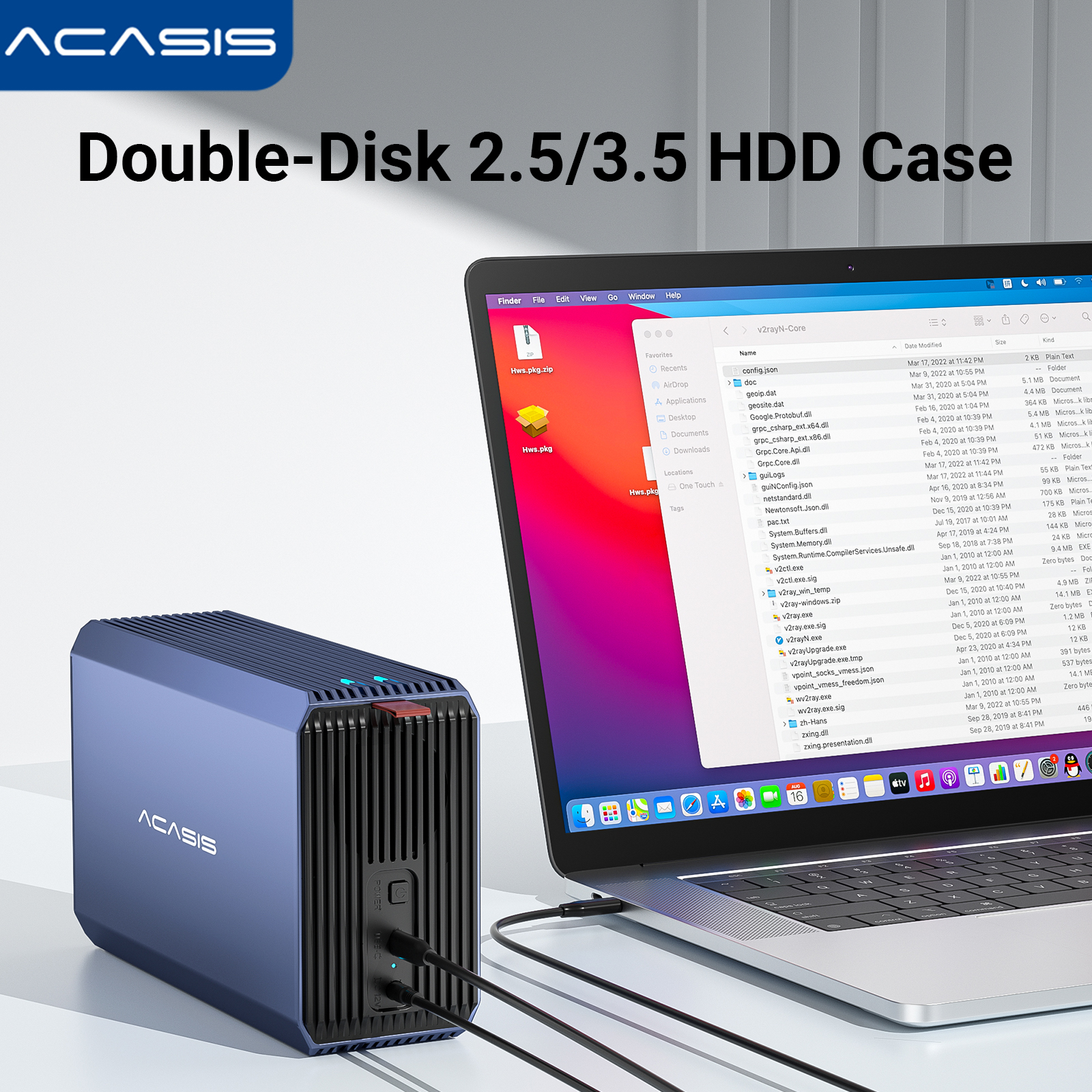 Acasis 48 TB 2,5/3,5-calowa obudowa zewnętrznego dysku twardego z podwójnym wnęki Szafka dysku twardego SATA z funkcją RAID USB Box