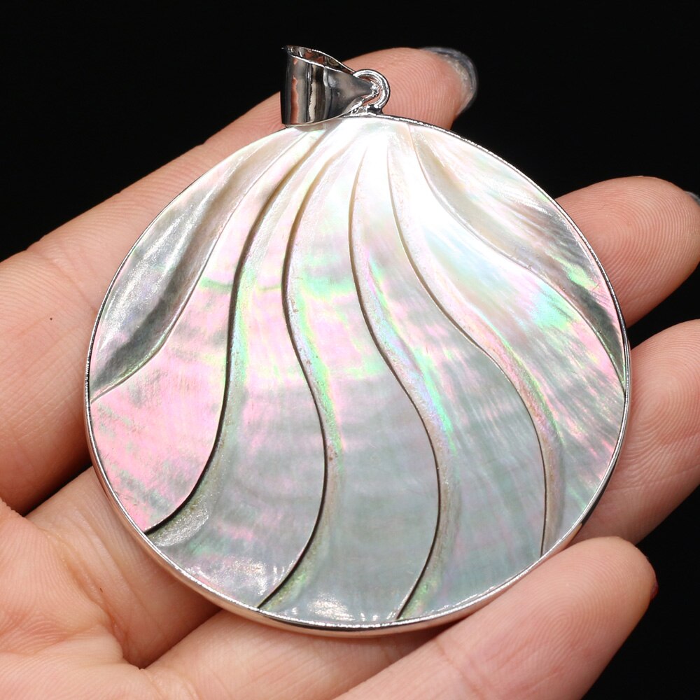 Natural Sliver Color Mother of Pearl Shell Pendant Big Round Sea shell Charm Pendant for Jewelry Making Necklace Supplies: A 50x50mm