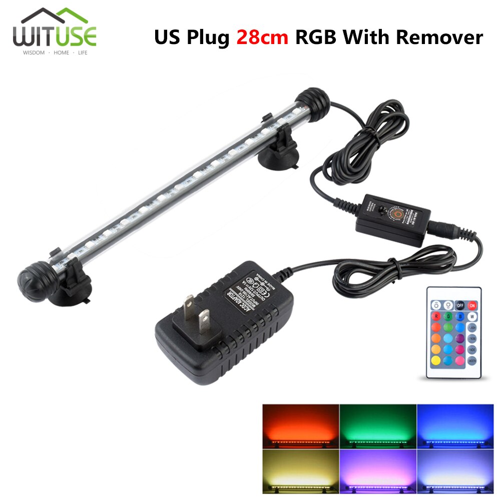 19cm 28cm 38cm 48cm 5050 rgb led aquariumverlichting aquarium onderwaterverlichting aquatische luchtbel zuurstoflamp eu ons uk stekker: 28cm met afstandsbediening ons