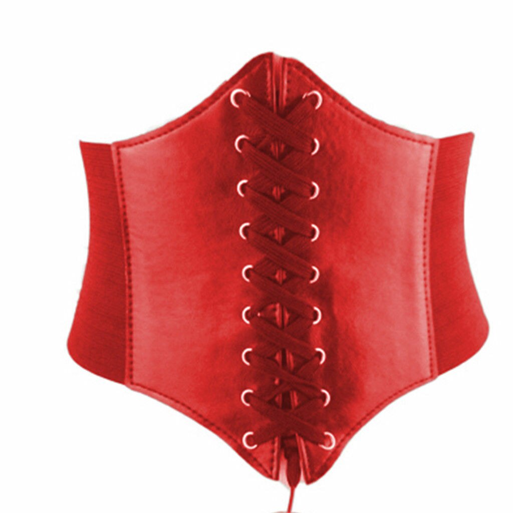 Casual Women Ladies Elastic Extra Wide Corset Tie High Waist Slimming Belt: Red