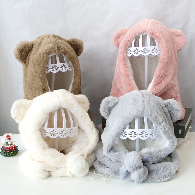 Schattige babymuts met berenoortjes, warme pluche wintermuts voor meisjes en jongens, effen kleur, oorbescherming voor buiten, zachte peutermuts