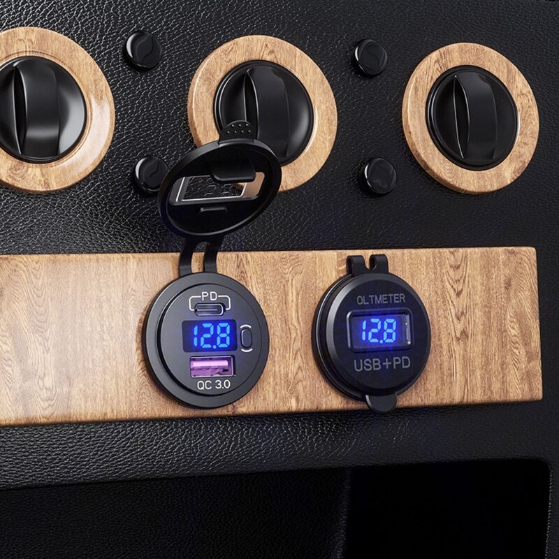 Cargador de Coche Rápido de automóvil con interruptor de encendido y apagado, voltímetro LED, USB, 12V, PD QC3.0, para camiones, motocicletas, Marines, UTV, tipo C,