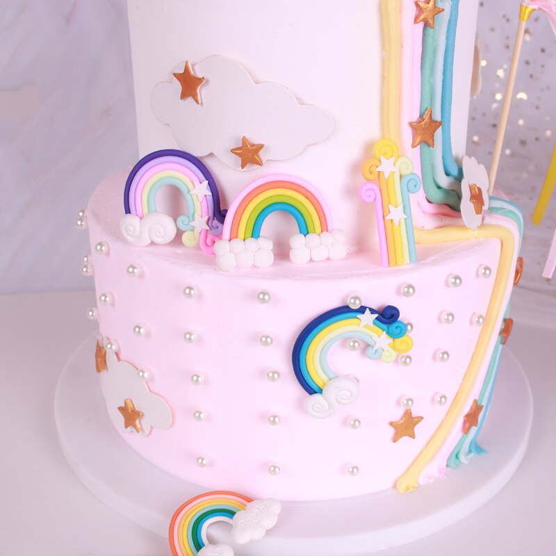 Feesttaart vlaggetjes cupcake kawaii kinderen diy decoraties ster regenboog verjaardag wolk bruiloft babyshower taarttopper