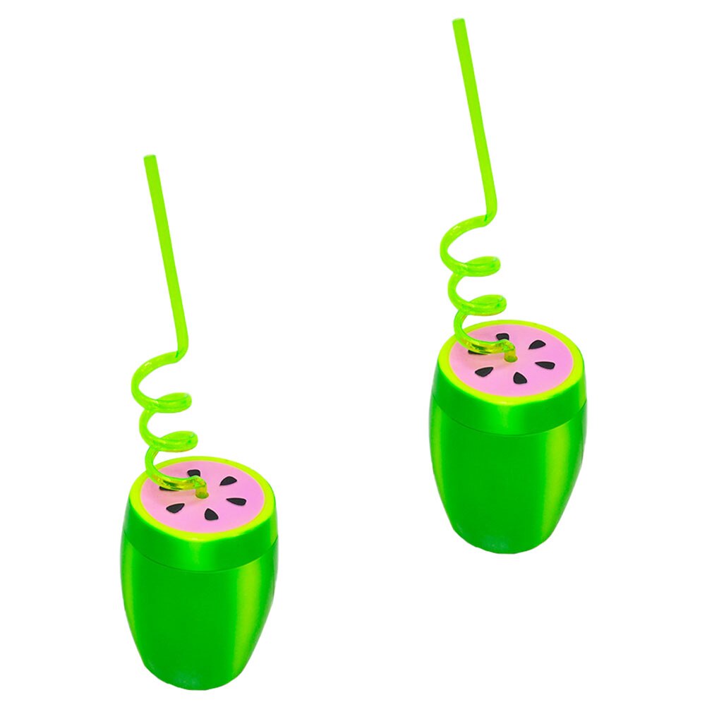 2 Sets Plastic Watermelon Cup Portable Cup with Straw (Green): Default Title