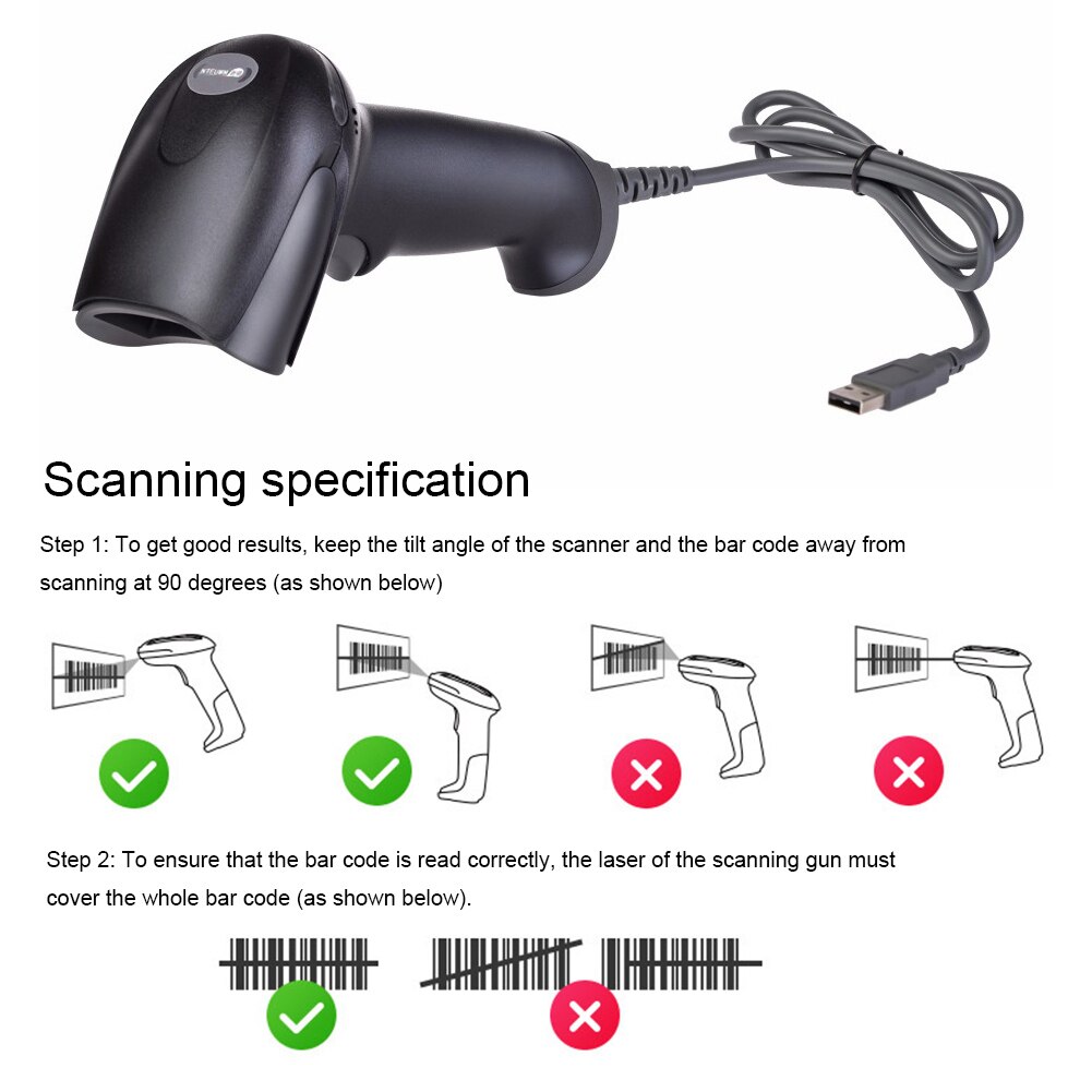 Elektronischer handscanner, rutschfest, für kassensysteme, tragbarer kabelgebundener barcode-leser, robust