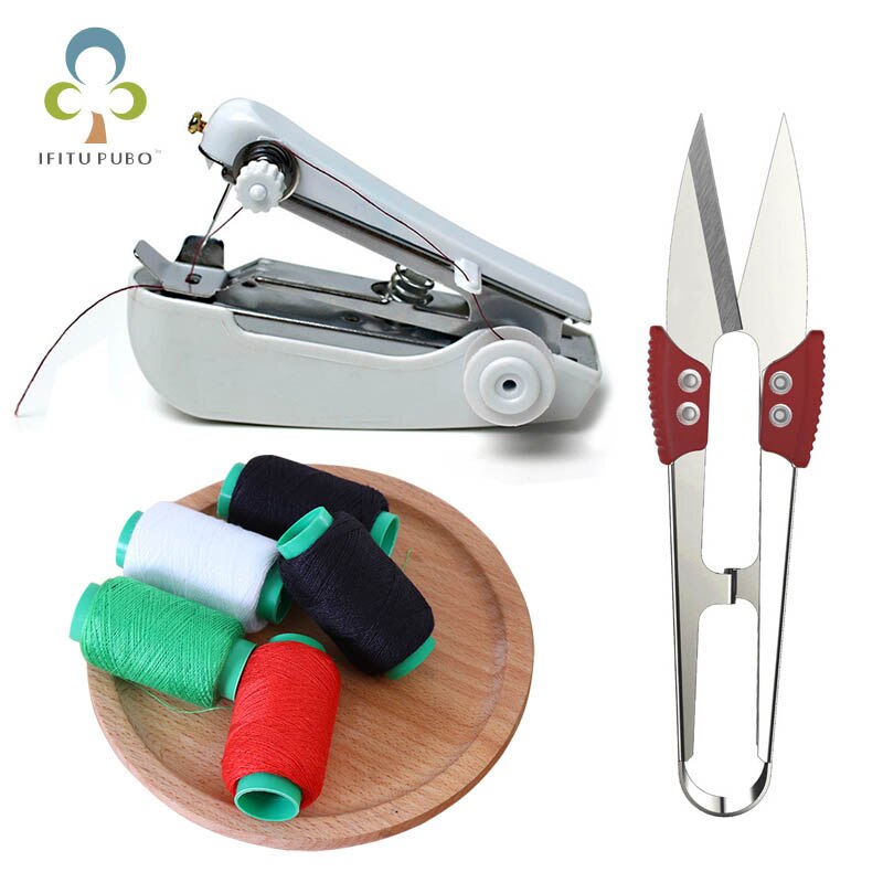 1Set Portable Mini Manual Sewing Machine Sewing Thread Scissors Simple Operation Sewing Tools Fabric Handy Needlework Tool DDJ