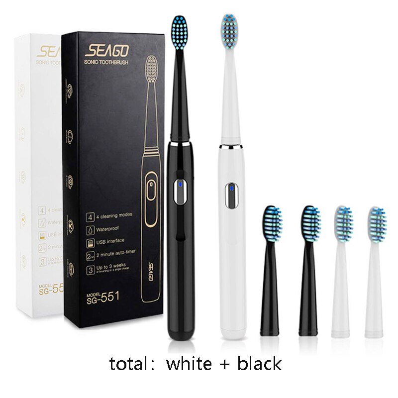 Seago elektryczna soniczna szczoteczka robić zębów SG-551 z wymianą głowice szczotek 4 tryby czyszczenia jedna kluczowa operacja dźwiękowy wibracja wodoodporny Szczotka: 2 brush