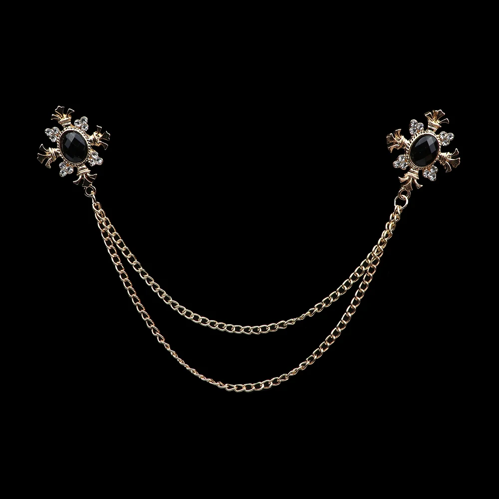 Broche de borla de caballero a la para hombre, traje, camisa, cuello, cadena cruzada de cristal, Pin de solapa, accesorios de boda Retro con diamantes de imitación: COLOR ORO ROSADO