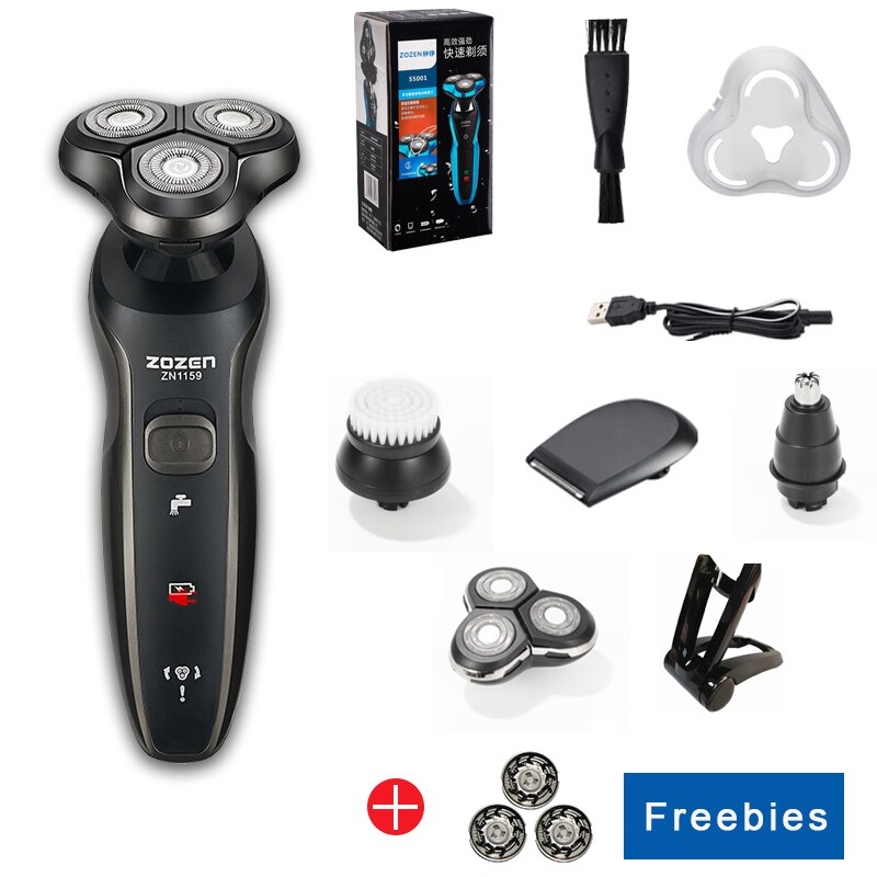 Electric Razor zozen Electric Shaver Rechargeable Shaving Machine for Men Beard Razor Wet-Dry Dual Use Water Proof Fast Charging: ZN1159 black-3