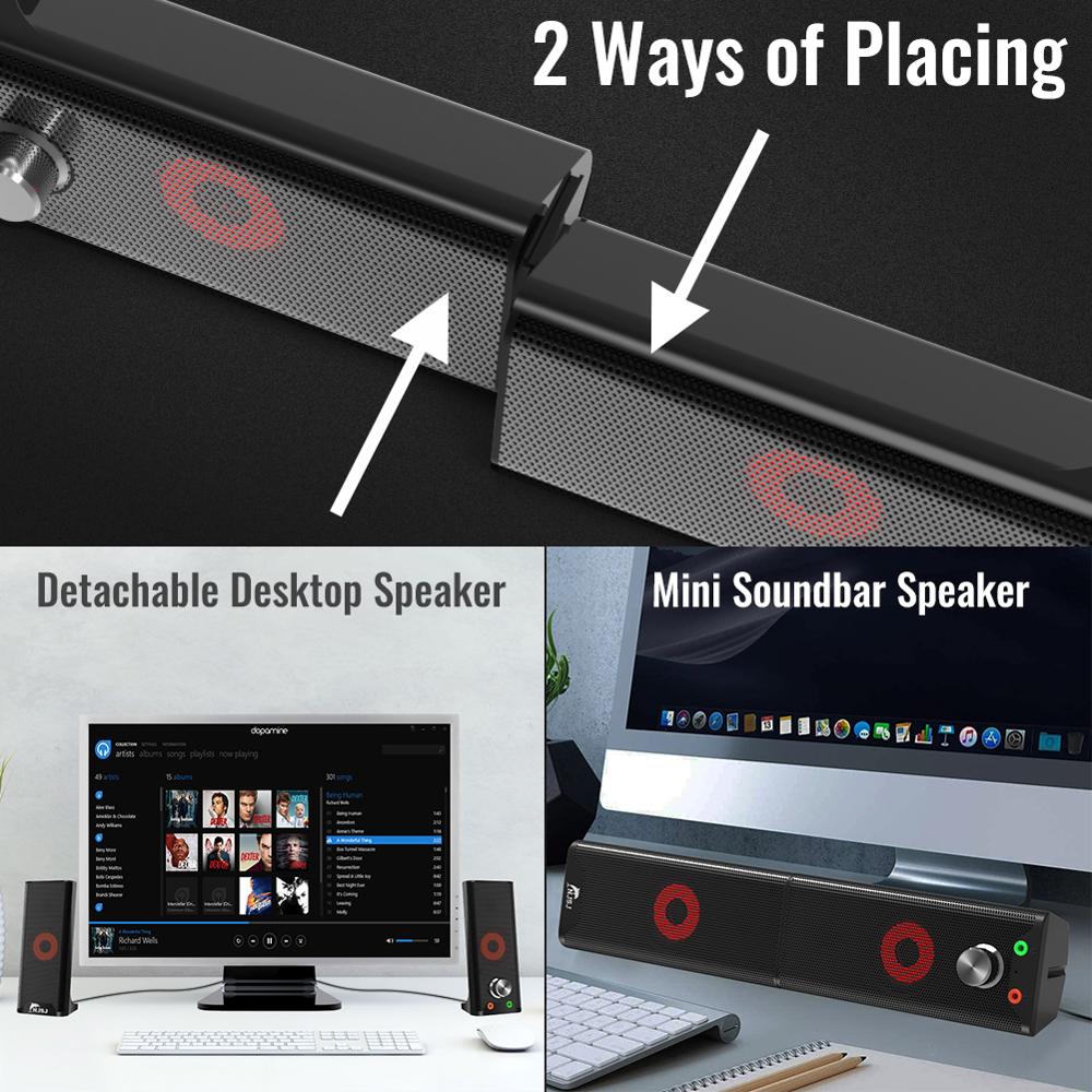 NJSJ USB-Powered Computer Speakers with 3.5mm AUX 2.0CH Surround Sound LED Volume Control Mini Speaker for Multiple Devices