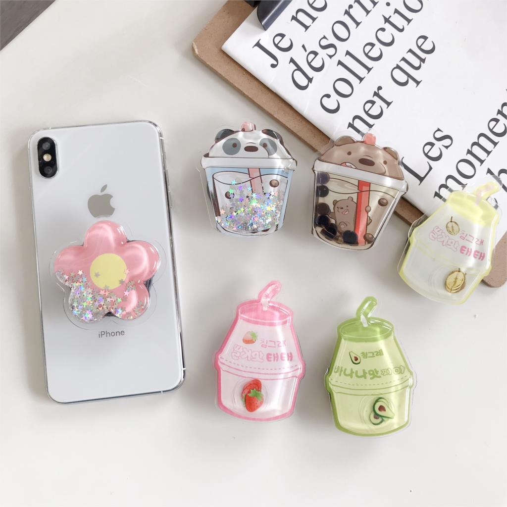 Fruit Juice Bear Flowers Cat Claw Pattern Quicksand Glitter Expanding Phone Holder Desk Stand Universal Cell Phone Bracket