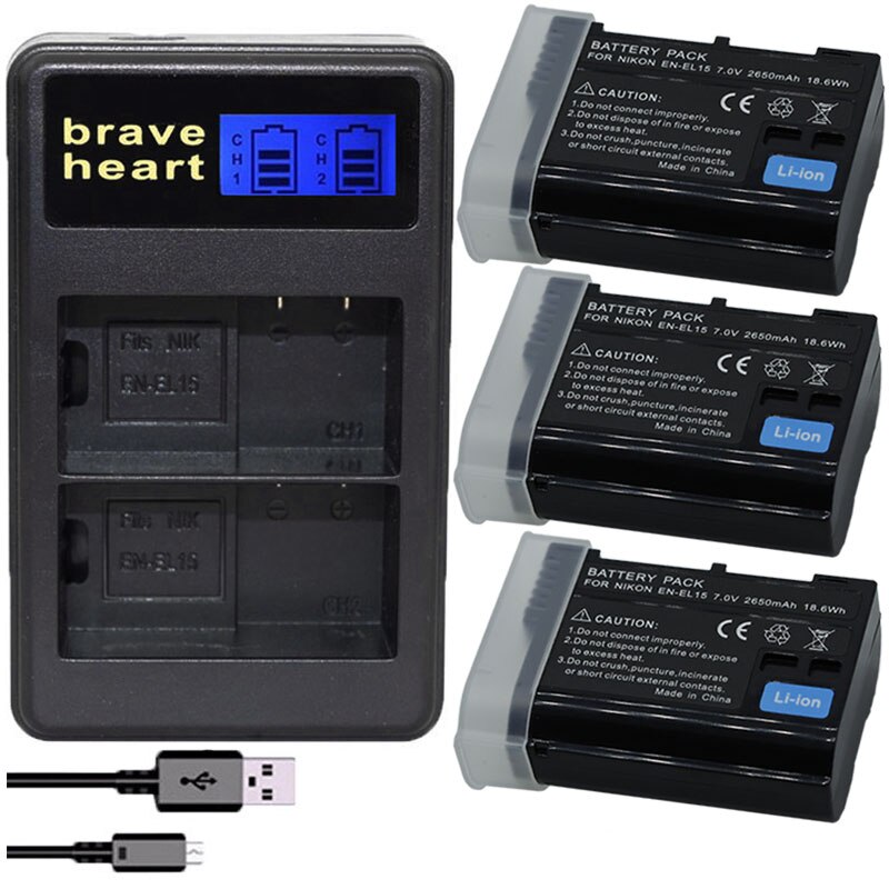 4X En EL15 EN-EL15 EL15A Batterij + Lcd Dual Charger Voor Nikon D500,D600,D610,D750, d7000, D7100,D7200,D800,D800E,D810,D810A V1: charger and 3battery