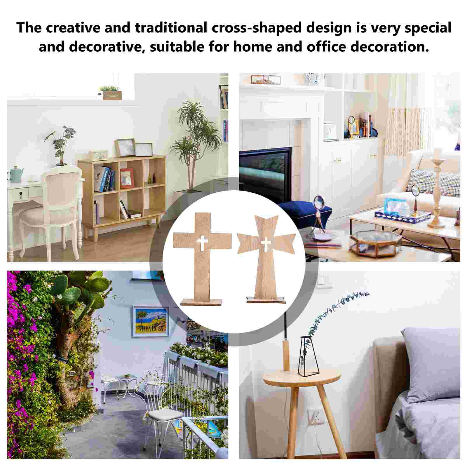 20Sets Cross Wooden Ornament Decorative Art Craft Wood Standing Cross Desk Adorn