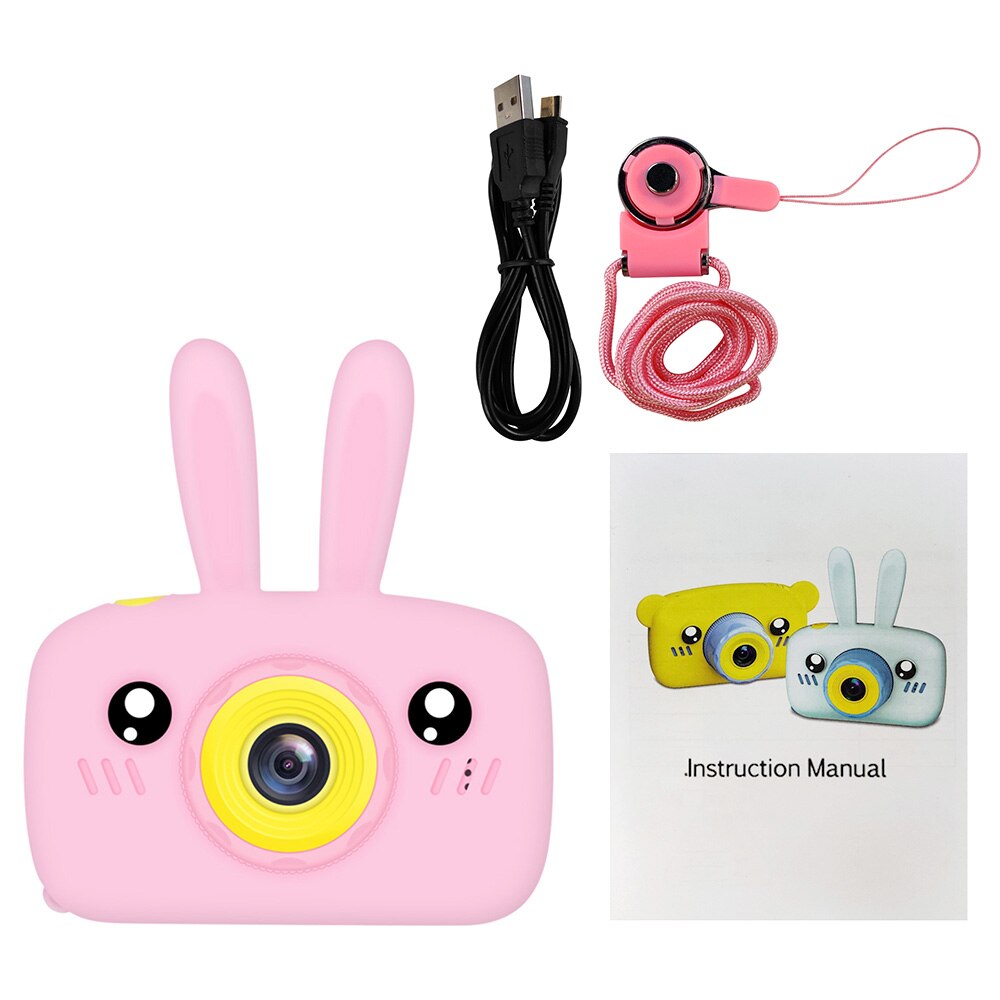 Kinderen Camera Cartoon Konijn 2 "1080P Hd Video Recorder Focus Ingebouwde Stickers & Spiegel 32G geheugenkaart Kids Digitale Camera 'S: Roze