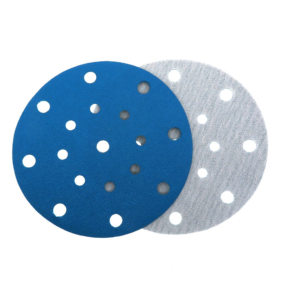 6 inch 17hole Dry Sandpaper Zirconium Corundum Film Blue Sand Sheets Hook and Loop Sanding Disc 40#-600# For car metal Plioshing