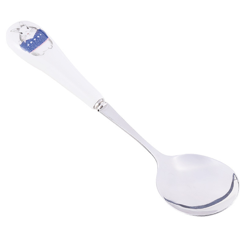 Söt tecknad barn sked rostfritt stål baby redskap kaffe te dessert porslin barn lär sig servis mbg 0389