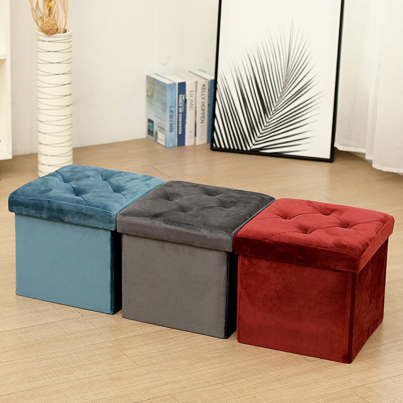 Puff Baúl Plegable 38x38x38 cm/Taburete Almacenaje Tapizado de Textil Tela Óptica Lino per Almacenamiento y Reposapiés - Asiento Silla Decorativ