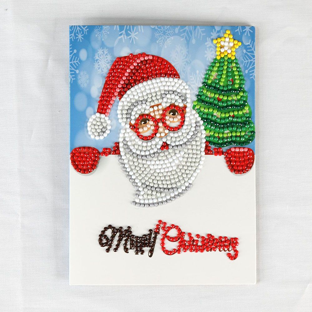 1Pc Christmas Greeting Cards Postcards 5D Diamond Invitation Card Cute DIY Santa Elk Merry Christmas Party Thank You Card: 4