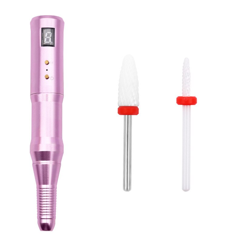 Electric Nail Drill Set, Rechargeable USB Nail Drill Portable Manicure Machine Electric Nail File Pen Bits Cutter: Pink