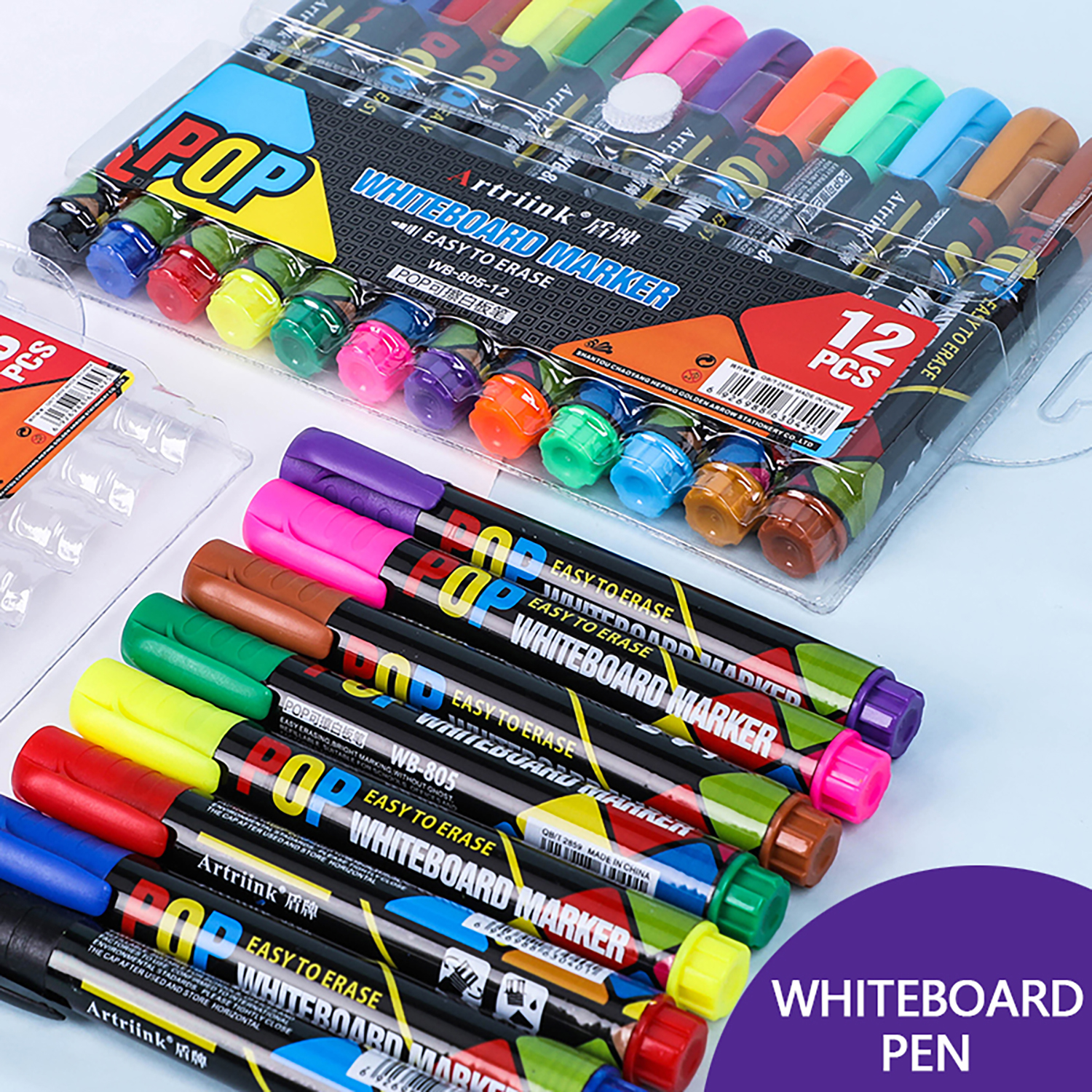Dry Erase Markers For Whiteboards, Chisel Tip, Low-Odor, Assorted Colors, Pack of 12