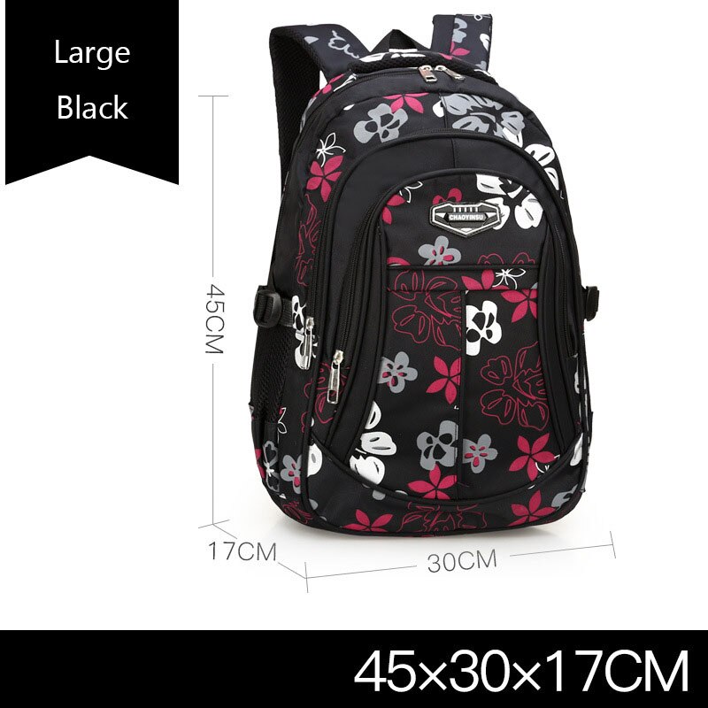 Grote schooltas voor kinderen, schattige schoolrugzak voor studenten, bedrukte waterdichte rugzak voor basisschoolboeken voor tienermeisjes: Grote zwarte