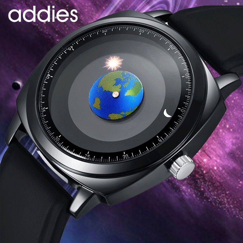 ADDIES Men Watches Rotation Earth Moon Sun Watch Waterproof Quartz Wristwatches Man Clock Reloj de hombre