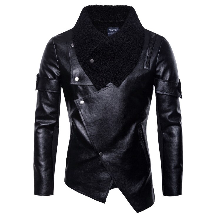 Men Autumn Punk Leather Jacket Casual Motorcycle Leather Jacket Male Coat Personality Lrregular Leather Jacket