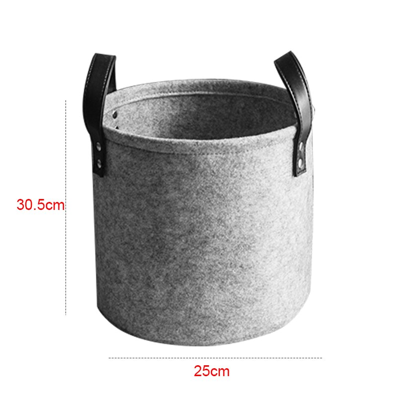 S/M/X/Xl Draagbare Grijs Ronde Wasmand Vilt Vuile Kleren Speelgoed Opslag Emmer Bin Met pu Lederen Handgrepen Thuis Organisator: 30.5x25cm