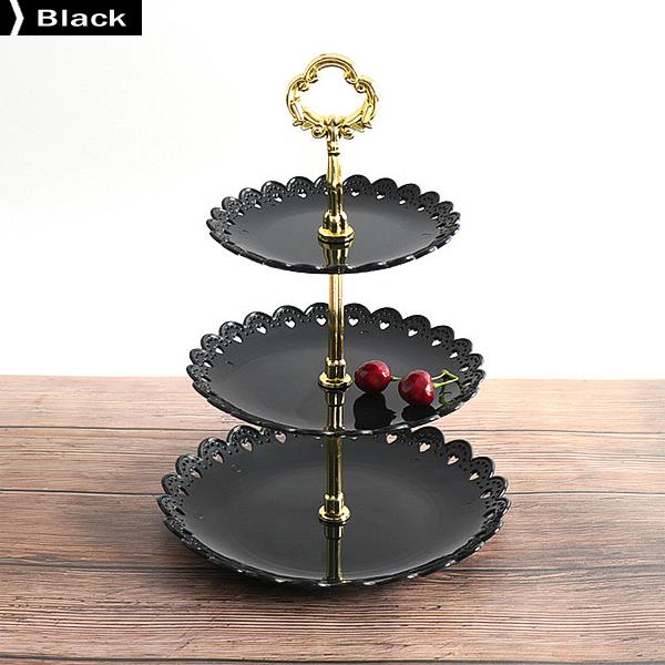 Gâteau Dessert étagère assiettes européenne fête de mariage en plastique trois niveaux plateau fruits Snack bonbons gâteau: black