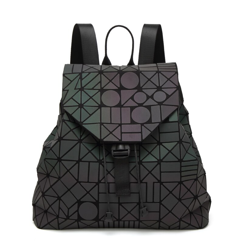 Women Backpack Feminine Geometric Sequin Female Backpacks For Teenage Girls Bagpack Drawstring Bag Holographic Luminous Backpack: Big A