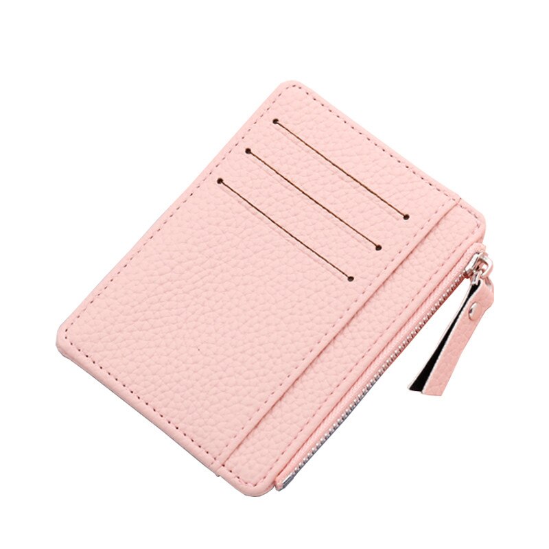 1Pc Kleine Vrouwen Portemonnee Credit Multi-Kaarthouders Pakket Mode Pu Leer Rits Ultra-Dunne Organizer Case student Portemonnee: Roze