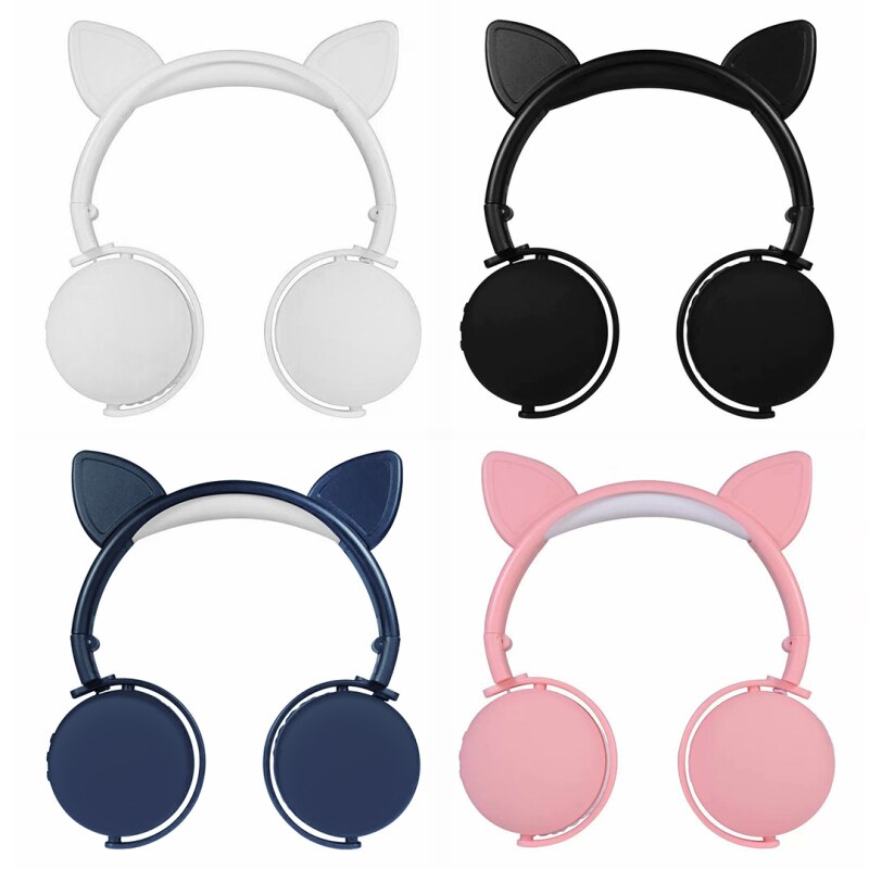 Draadloze Headset Leuke Kat Oor Hoofdtelefoon Multicolor Student Kinderen Bluetooth Headset Ingebouwde Microfoon Muziek Headset