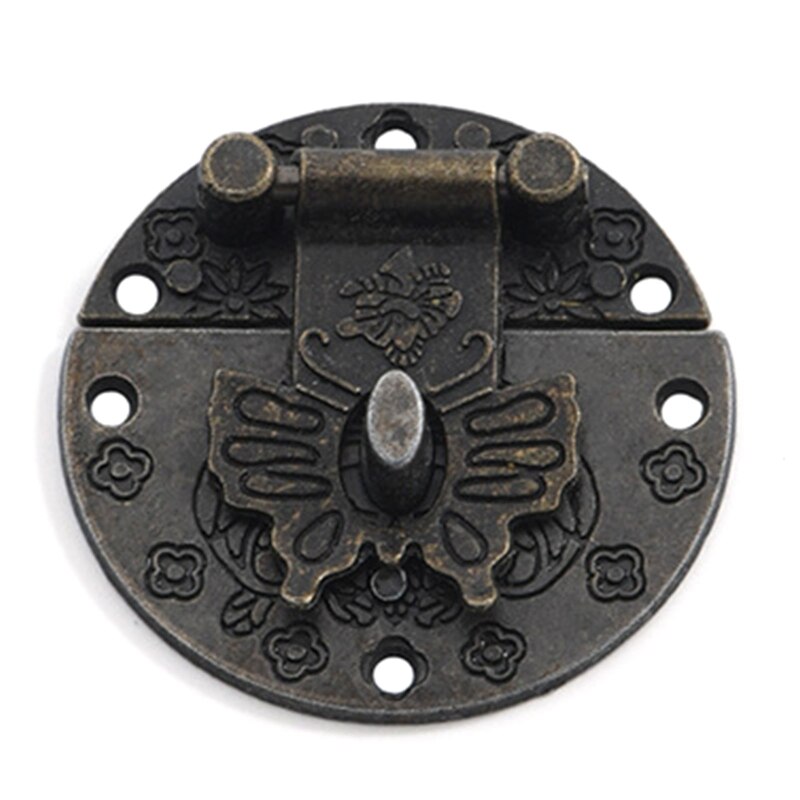 Ronde Vlinder Sluiting Houten Doos Hangslot Antieke Decoratieve Klink Lock Kast Gesp Doos Accessoire Anti-Corrosie: 1