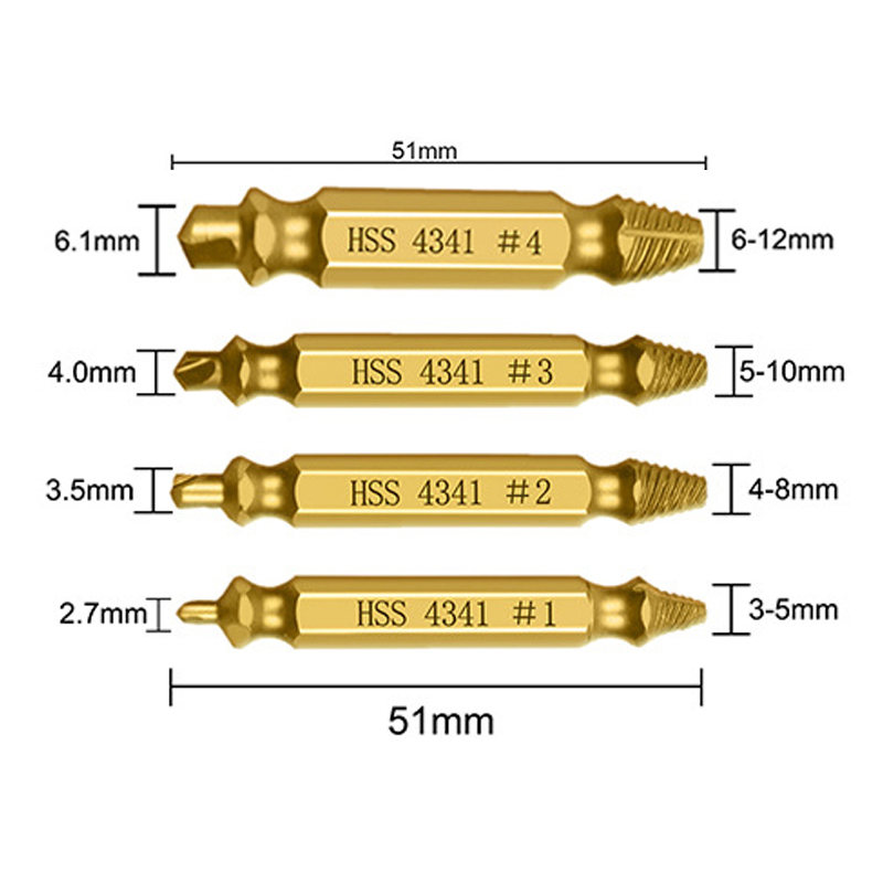 4/5/6Pcs Damaged Screw Extractor Drill Bit Set Stripped Broken Speed Out Bolt Extractor Bolt Stud Easily Take Out Remover: 4 PCS Gold