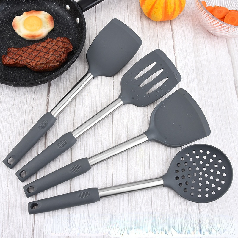10pcs/set Stainless Silicone Kitchen Utensils Set Kitchen Cooking Spatula Non-stick Frying Spatula Pot Colander Soup Spoon
